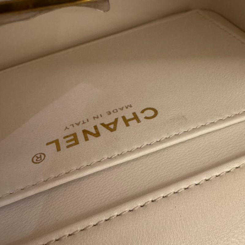 Chanel白羊皮菱格珍珠提把鏈包斜背包-38