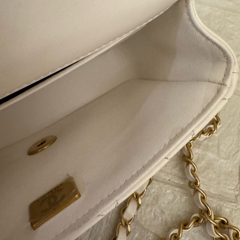 Chanel白羊皮菱格珍珠提把鏈包斜背包-39