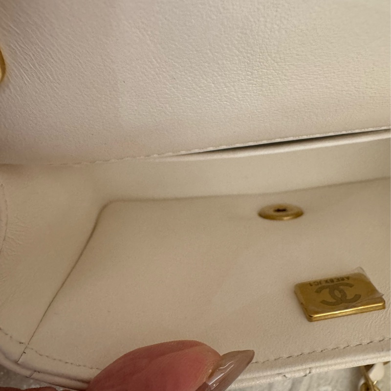 Chanel白羊皮菱格珍珠提把鏈包斜背包-40