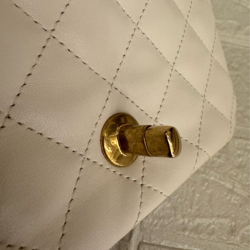 Chanel白羊皮菱格珍珠提把鏈包斜背包-43