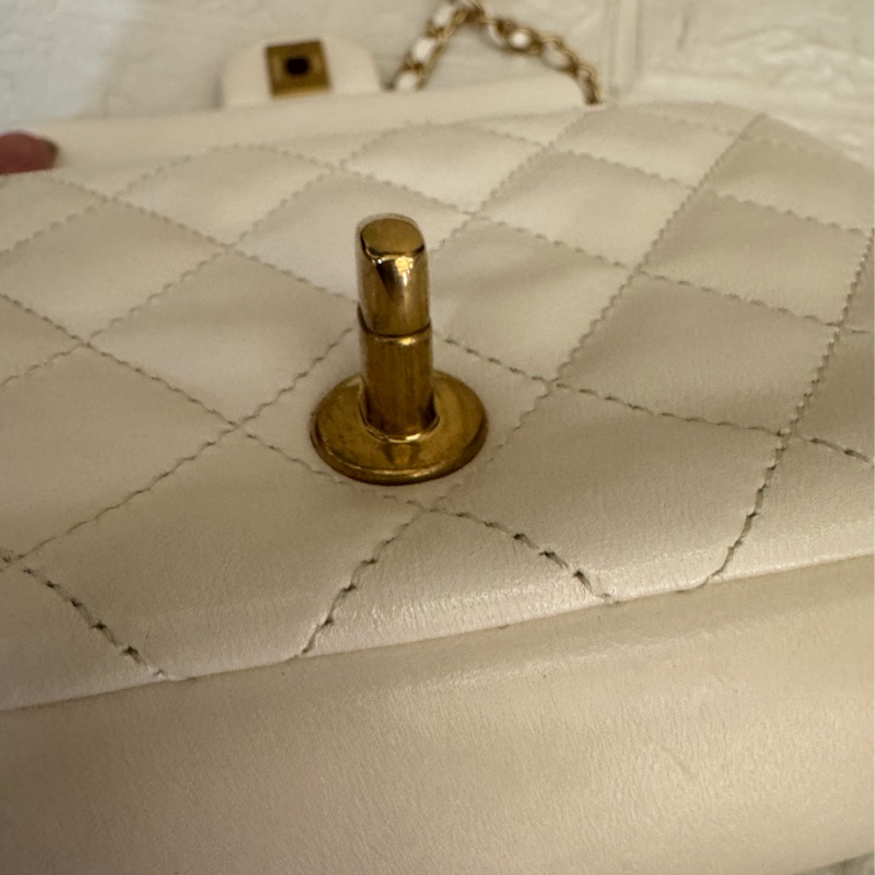 Chanel白羊皮菱格珍珠提把鏈包斜背包-45