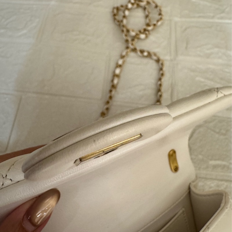 Chanel白羊皮菱格珍珠提把鏈包斜背包-47