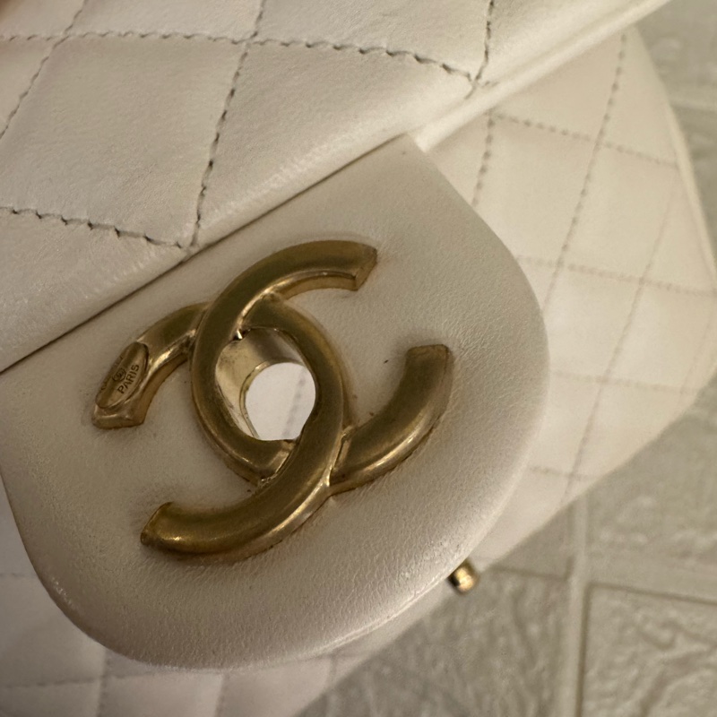 Chanel白羊皮菱格珍珠提把鏈包斜背包-49