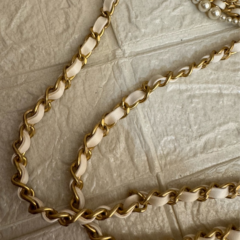 Chanel白羊皮菱格珍珠提把鏈包斜背包-58