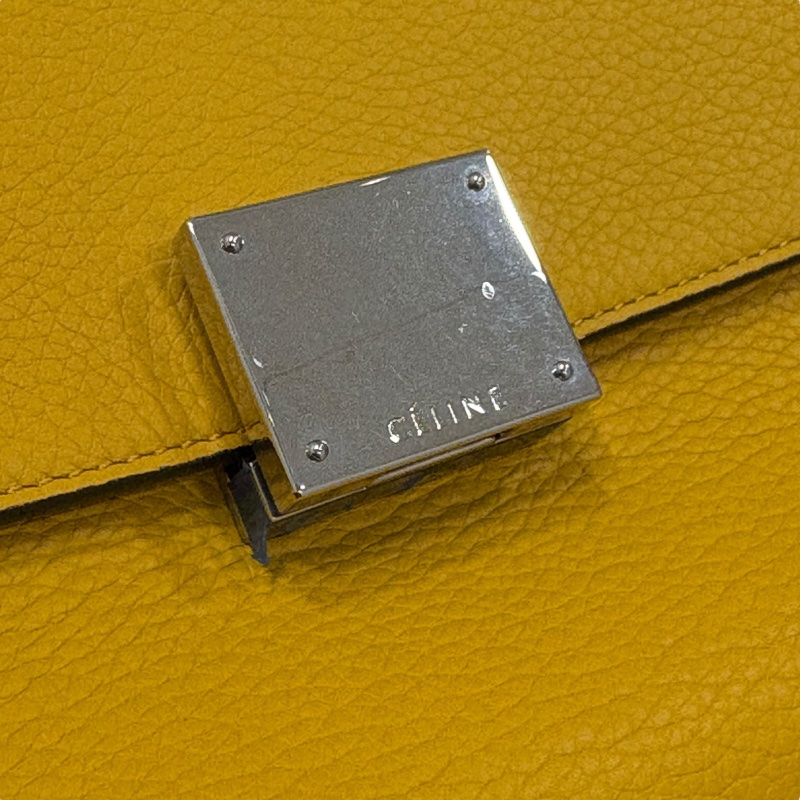 CELINE 賽琳 TRAPEZE 鞦韆包 皮革 黃色 銀扣-16