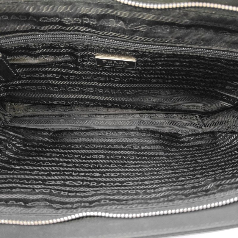 PRADA 托特包 黑色尼龍徽標手提包肩背包 銀色五金-6