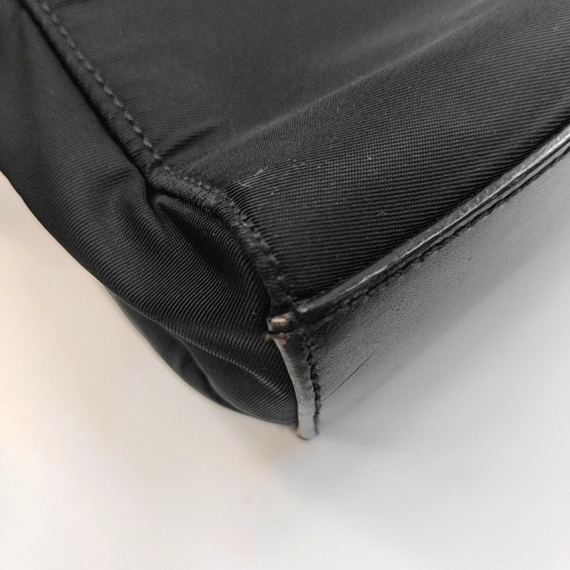 PRADA 托特包 黑色尼龍徽標手提包肩背包 銀色五金-15