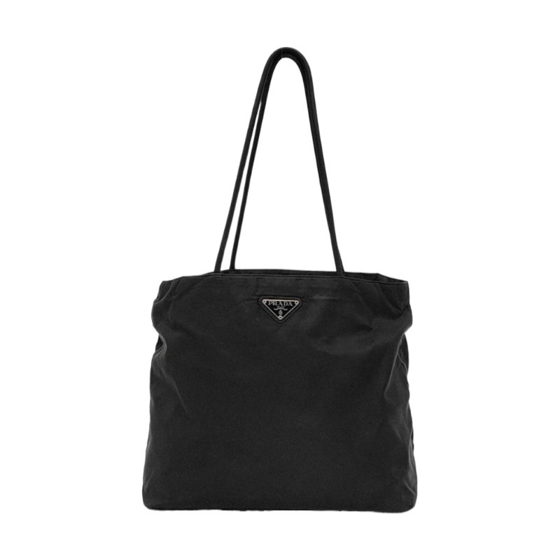 PRADA 黑色尼龍徽標肩背包 手提包 銀色五金-0