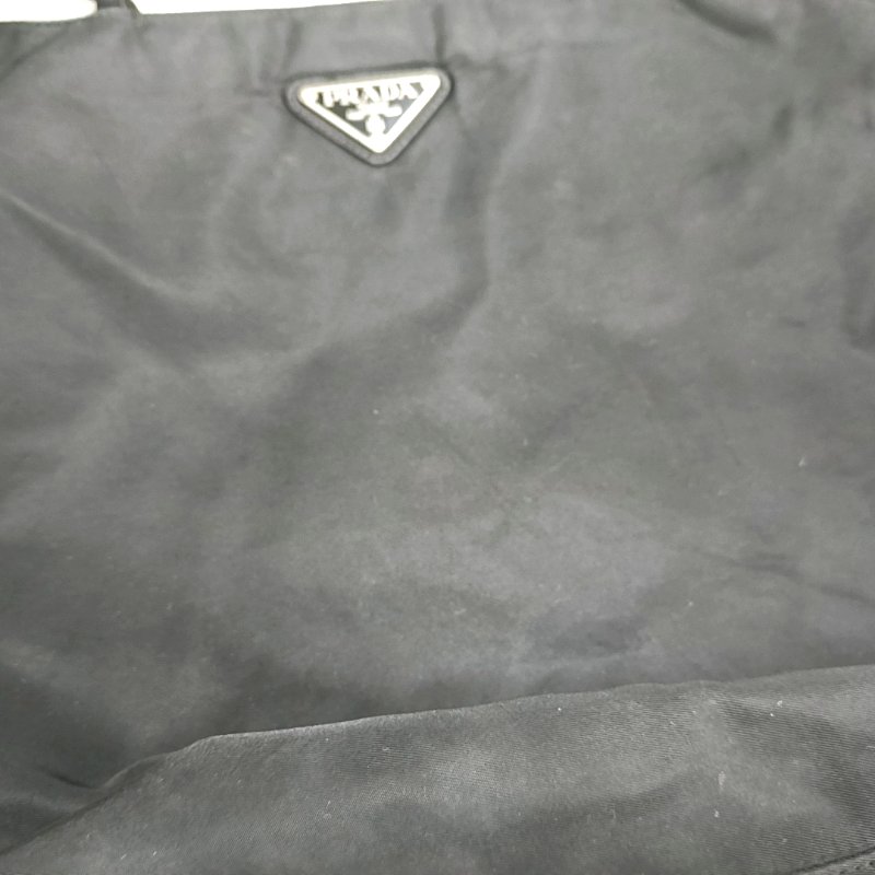 PRADA 黑色尼龍徽標肩背包 手提包 銀色五金-7