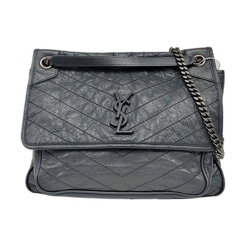 YSL NIKI大號 深灰色牛皮绗縫V紋 肩背包斜背包 釕色五金-0