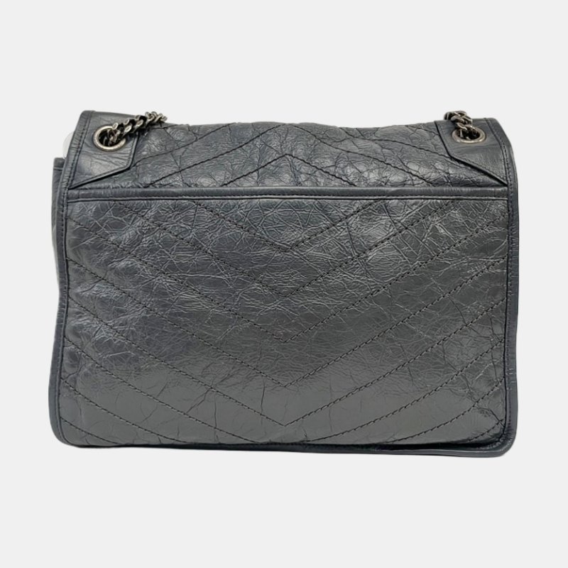 YSL NIKI大號 深灰色牛皮绗縫V紋 肩背包斜背包 釕色五金-4