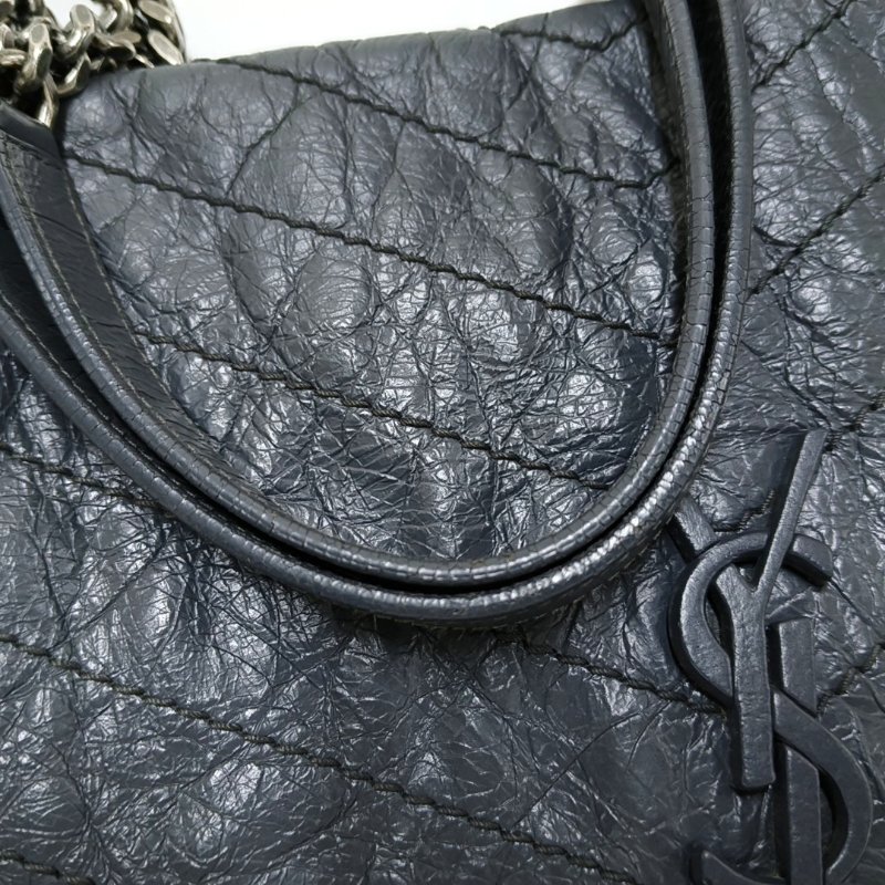 YSL NIKI大號 深灰色牛皮绗縫V紋 肩背包斜背包 釕色五金-10