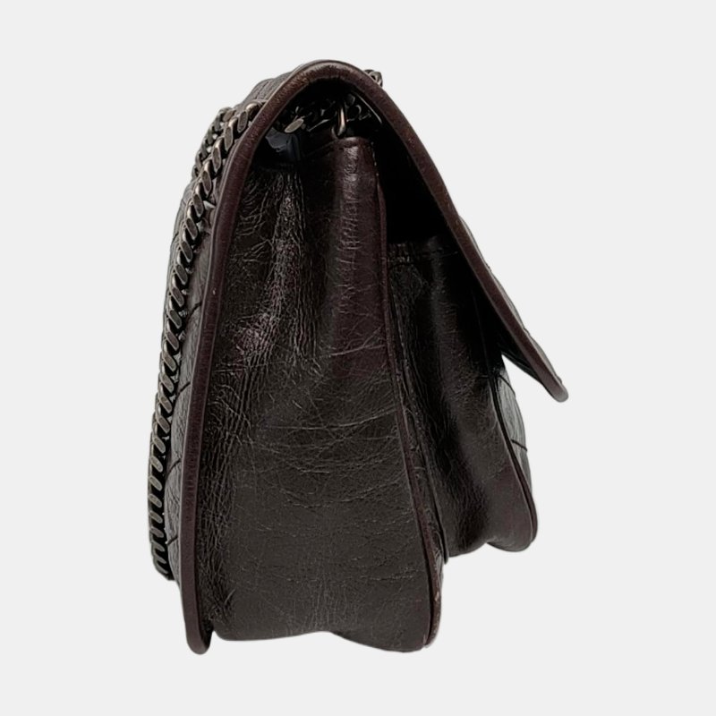 YSL NIKI中號 深棕色牛皮绗縫肩背包 斜背包 銀色五金-3