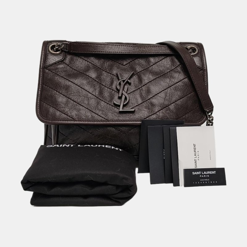 YSL NIKI中號 深棕色牛皮绗縫肩背包 斜背包 銀色五金-7