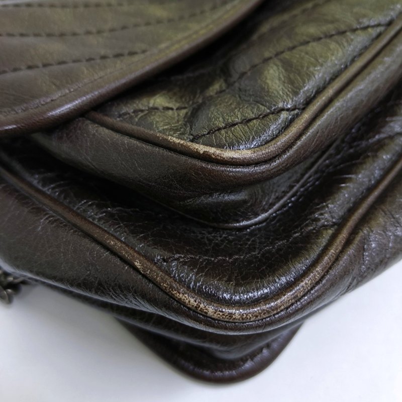 YSL NIKI中號 深棕色牛皮绗縫肩背包 斜背包 銀色五金-15