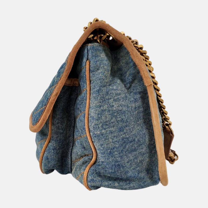 YSL NIKI 中號 藍色牛仔布肩背包斜背包 D扣 金色五金-2