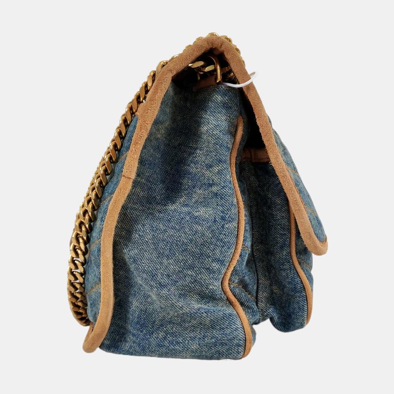 YSL NIKI 中號 藍色牛仔布肩背包斜背包 D扣 金色五金-3