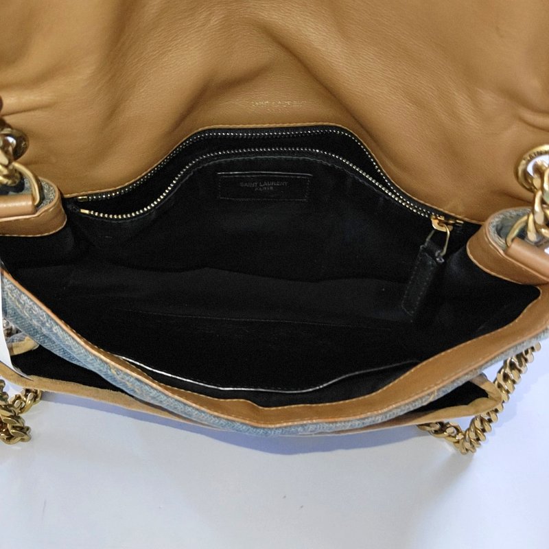 YSL NIKI 中號 藍色牛仔布肩背包斜背包 D扣 金色五金-6