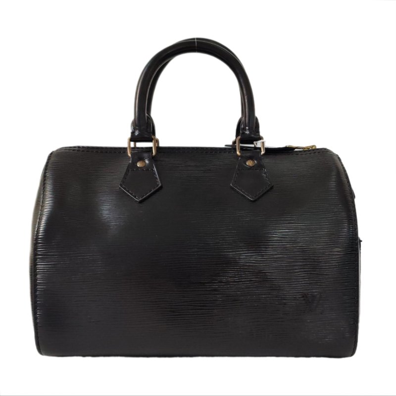 LOUIS VUITTON SPEEDY 28 黑色EPI牛皮波士頓包手提包 金色五金 中古款-0