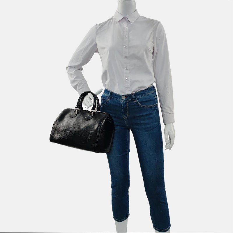 LOUIS VUITTON SPEEDY 28 黑色EPI牛皮波士頓包手提包 金色五金 中古款-1