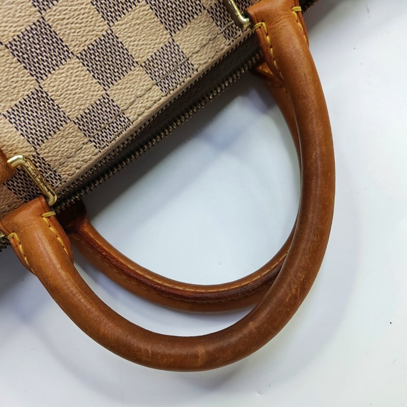 LOUIS VUITTON SPEEDY 30 白色塗層帆布棋盤格波士頓包手提包 金色五金-9