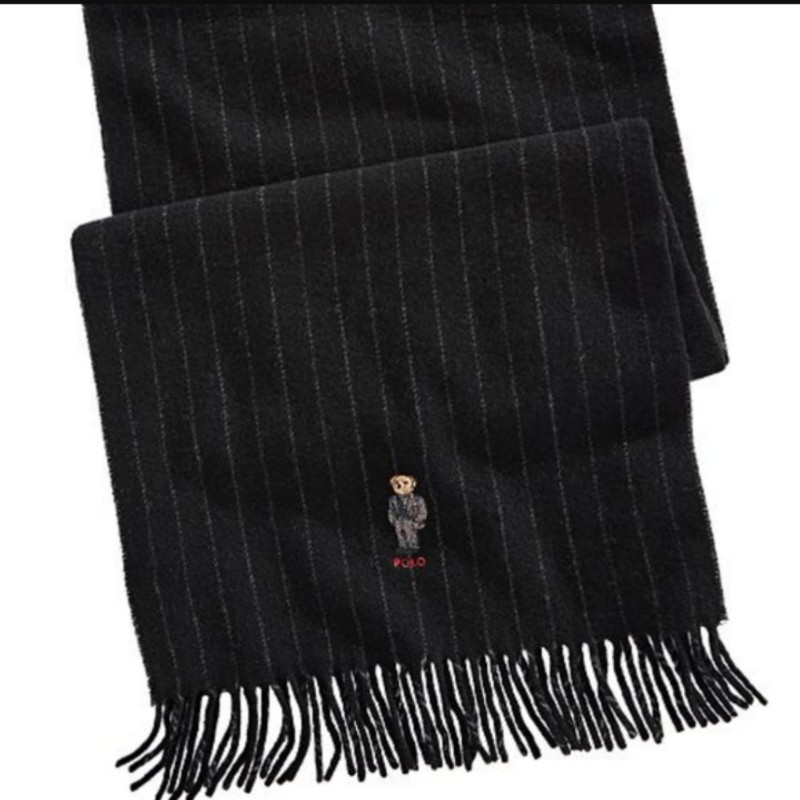 Polo Ralph Lauren Polo Bear 黑色 小熊 條紋 羊毛  圍巾-1