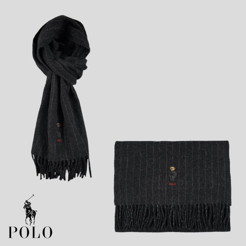 Polo Ralph Lauren Polo Bear 黑色 小熊 條紋 羊毛  圍巾-2
