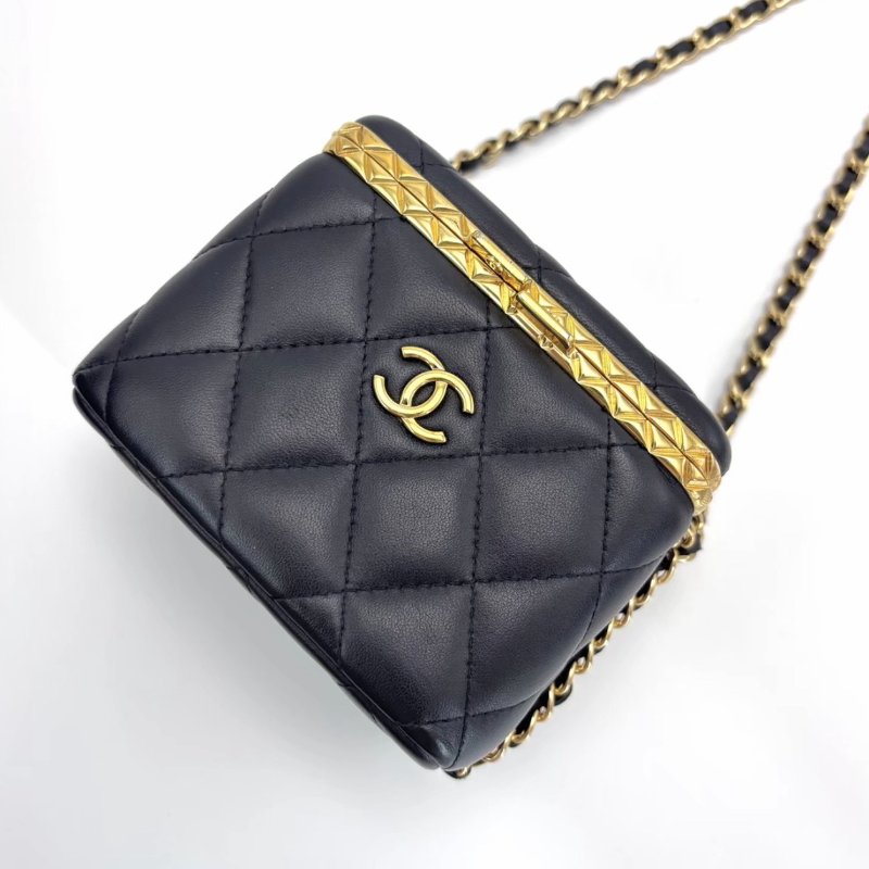 Chanel 22s黑金羊皮晚宴化妆肩背斜背包11*9*7.5 98新配件盒子購證保卡鏡子-5