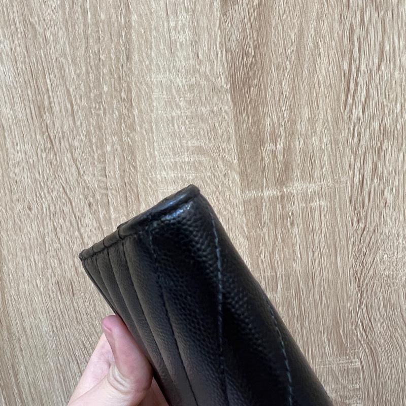 YSL 黑荔枝皮金釦三折短夾-7