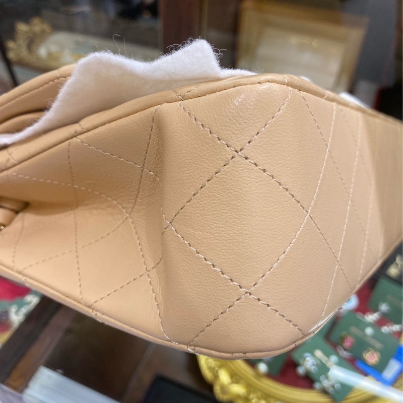 Chanel cf中号奶茶金芯片全新-4