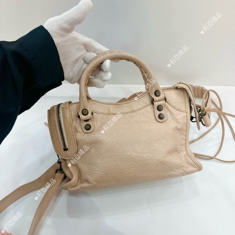 莉亞精品♡ Balenciaga mini粉膚色機車包 二手美包-3