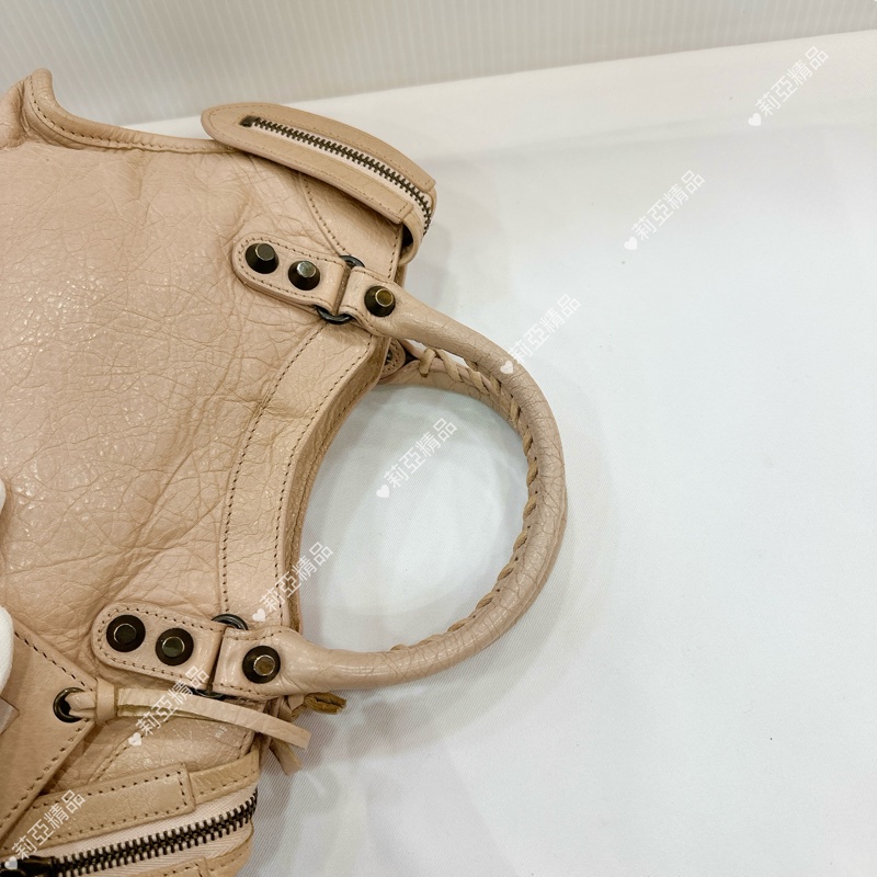 莉亞精品♡ Balenciaga mini粉膚色機車包 二手美包-12