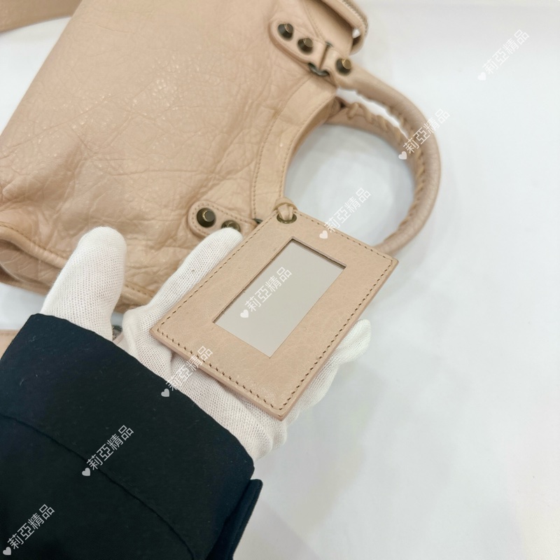 莉亞精品♡ Balenciaga mini粉膚色機車包 二手美包-13