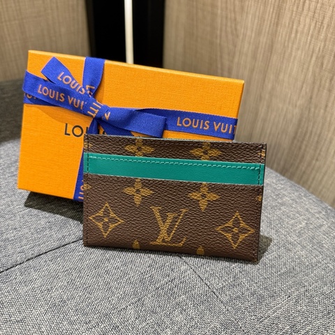 全新全配 LV M12839 原花拼綠色皮革雙面名片夾 卡夾