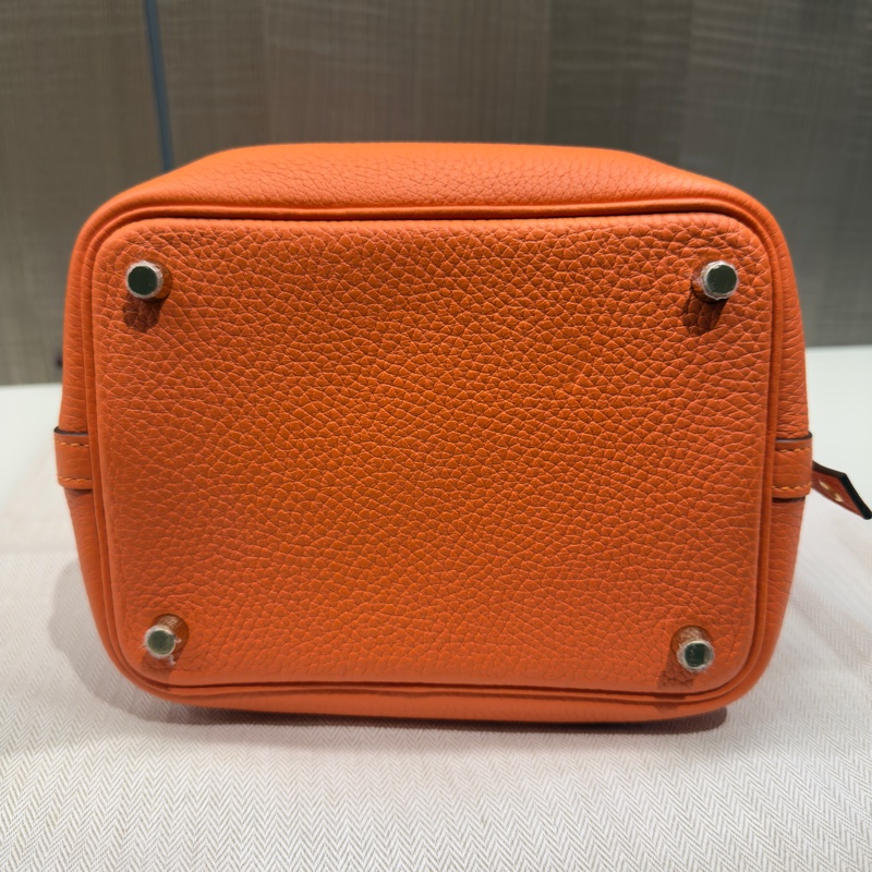 Hermes 98新閒置品 Picotin TM皮 菜籃子18 馬馬橘金扣-5