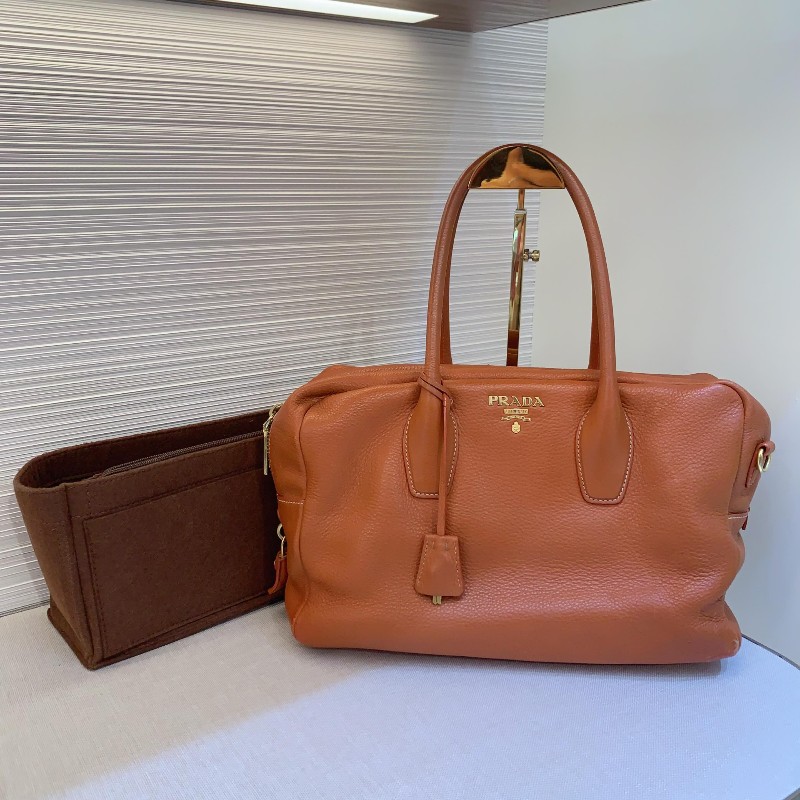 PRADA 全皮 橙色手提包 肩背包-0