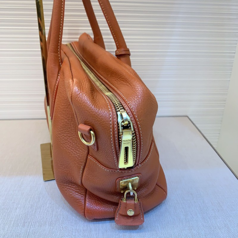 PRADA 全皮 橙色手提包 肩背包-4