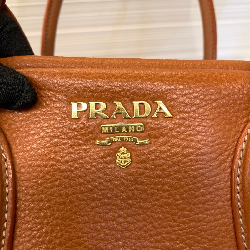 PRADA 全皮 橙色手提包 肩背包-6