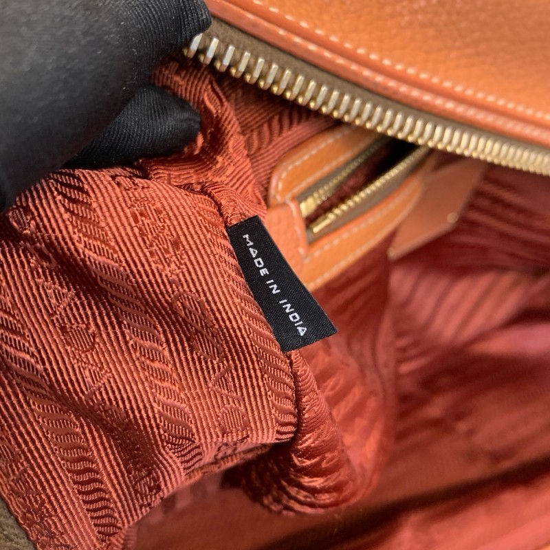 PRADA 全皮 橙色手提包 肩背包-7