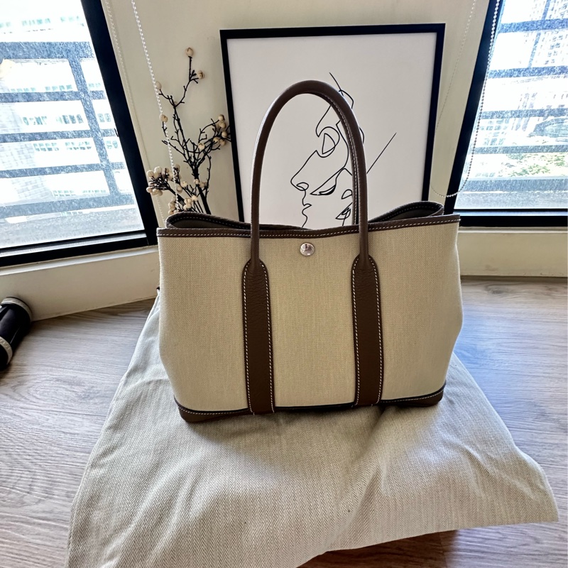 愛馬仕 Hermes Garden Party 30 大象灰拼帆布-0