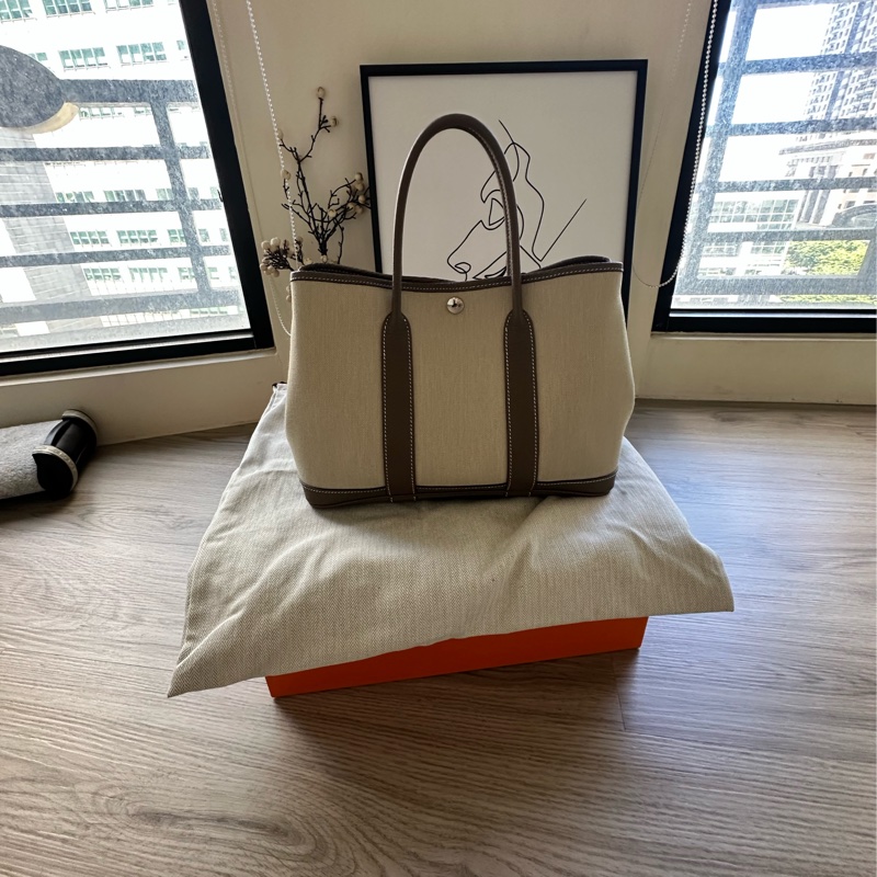 愛馬仕 Hermes Garden Party 30 大象灰拼帆布-1
