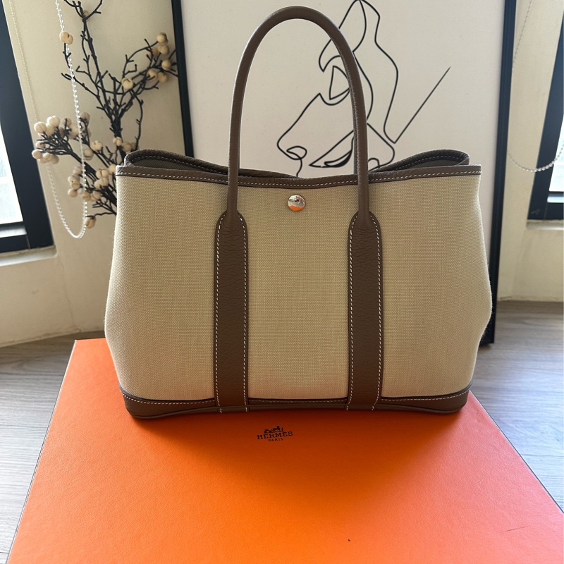 愛馬仕 Hermes Garden Party 30 大象灰拼帆布-2