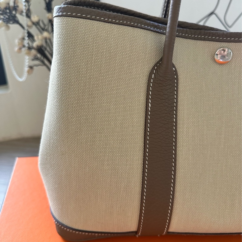 愛馬仕 Hermes Garden Party 30 大象灰拼帆布-12