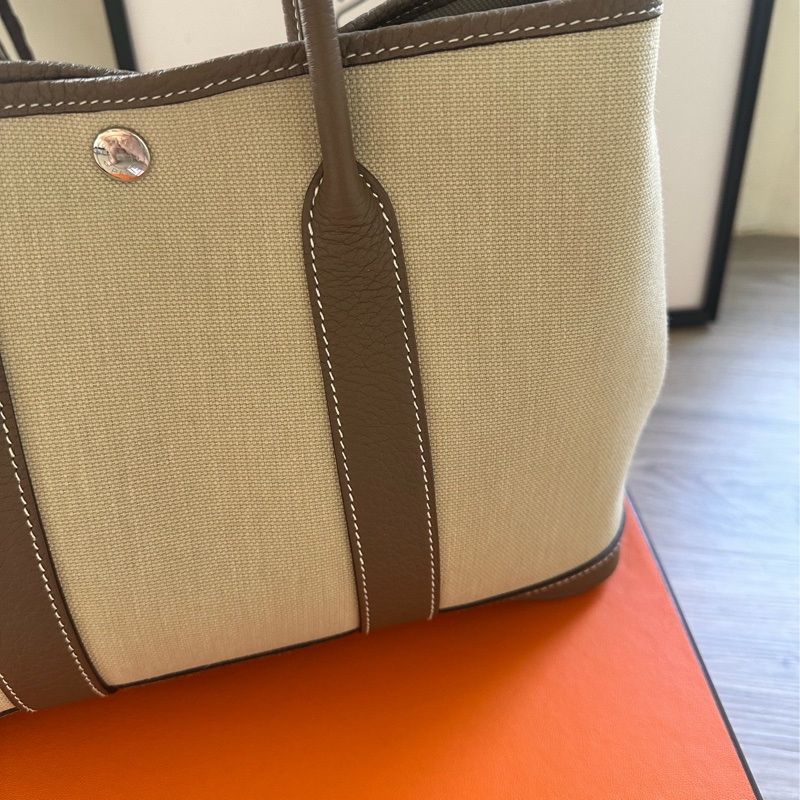 愛馬仕 Hermes Garden Party 30 大象灰拼帆布-15