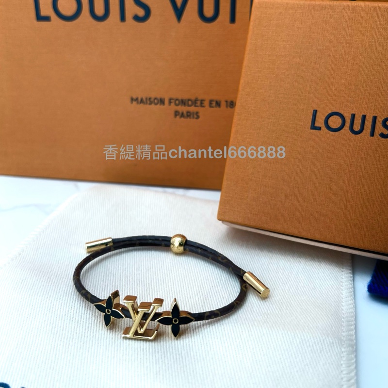 💗香緹國際精品💗 LV 經典花卉裝飾皮革調節手環 #全配-0