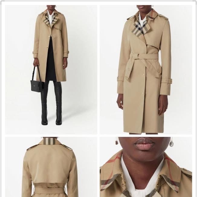 BURBERRY英國蜜金色長版格紋領 Gabardine 風衣UK4-1