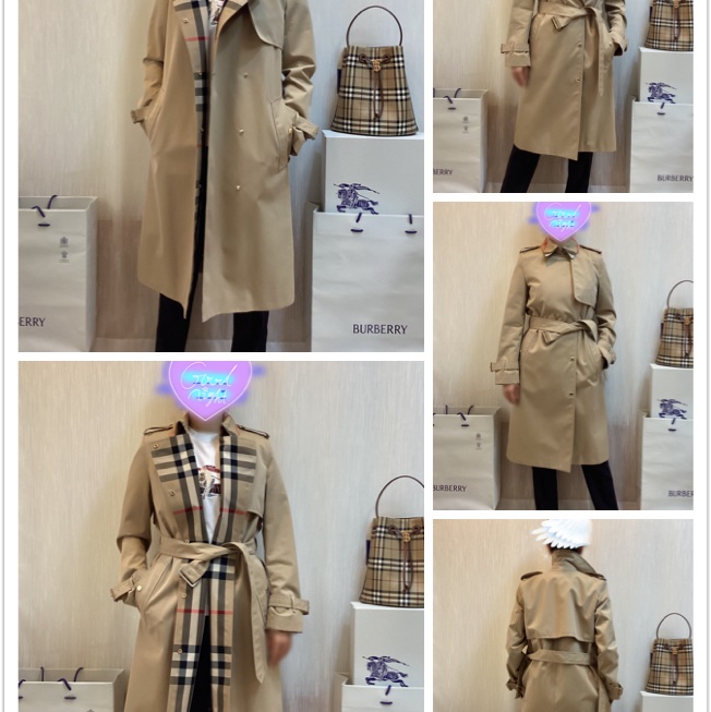 BURBERRY英國蜜金色長版格紋領 Gabardine 風衣UK4-2