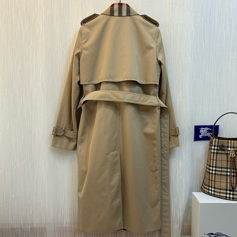 BURBERRY英國蜜金色長版格紋領 Gabardine 風衣UK4-4