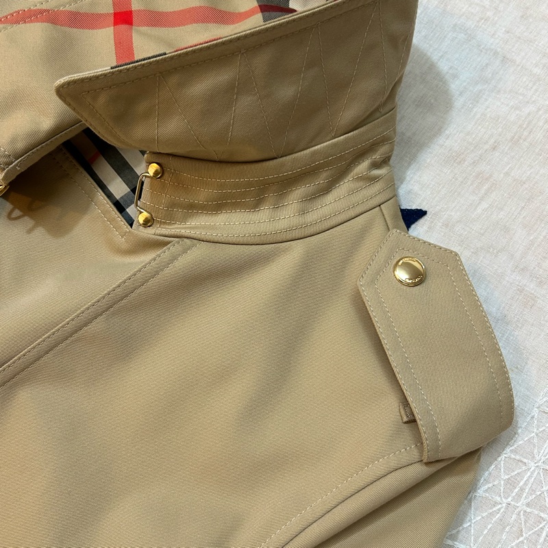 BURBERRY英國蜜金色長版格紋領 Gabardine 風衣UK4-9