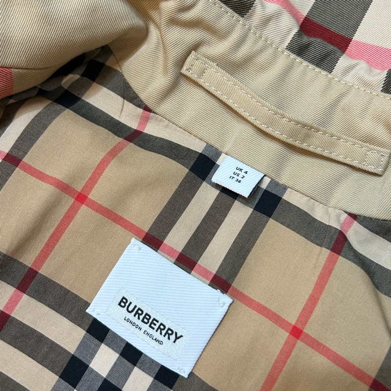 BURBERRY英國蜜金色長版格紋領 Gabardine 風衣UK4-13